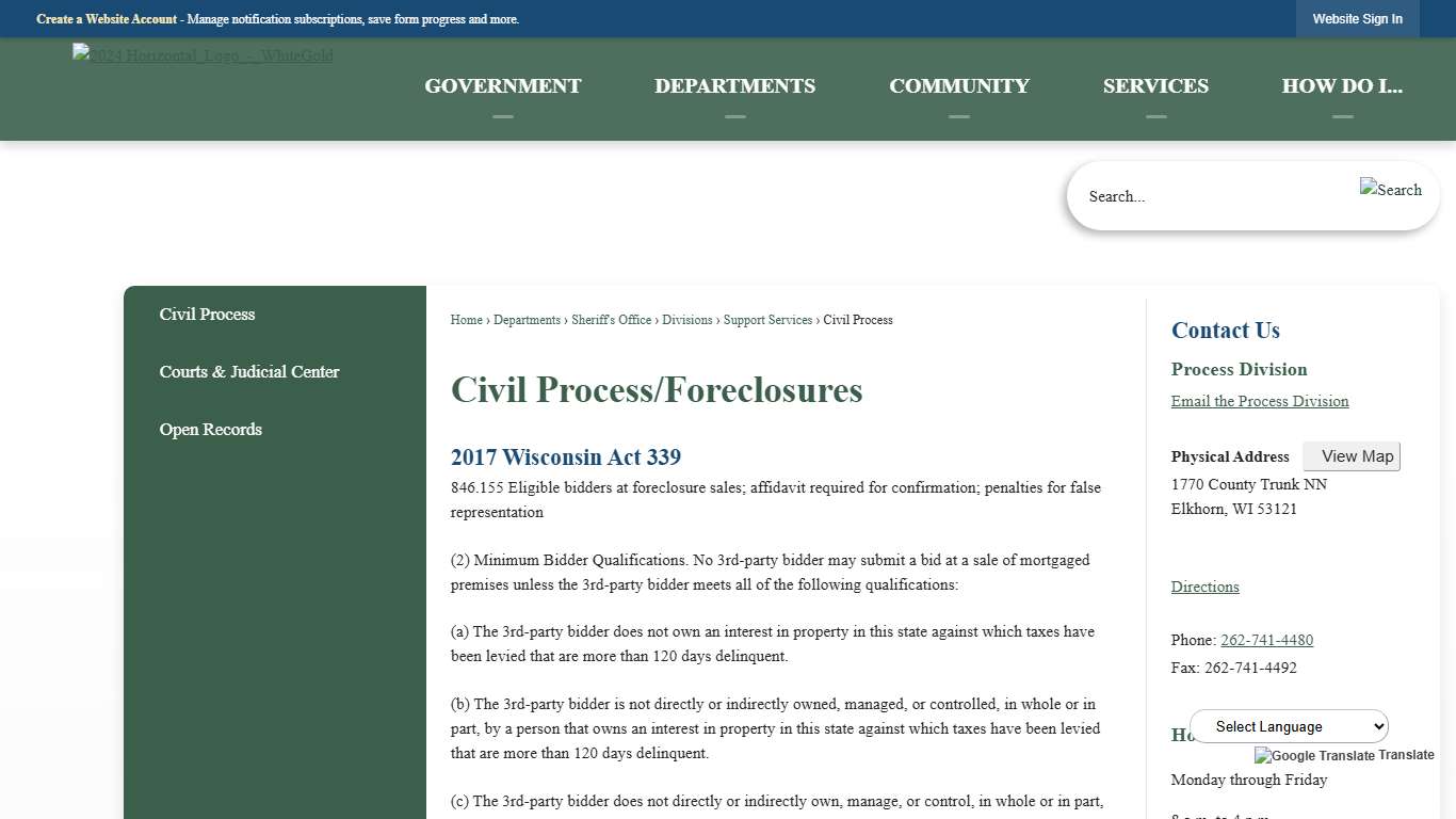 Civil Process/Foreclosures Walworth County, WI