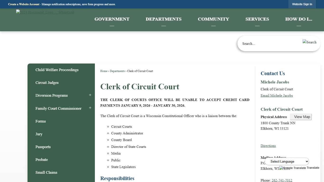 Clerk of Circuit Court Walworth County, WI